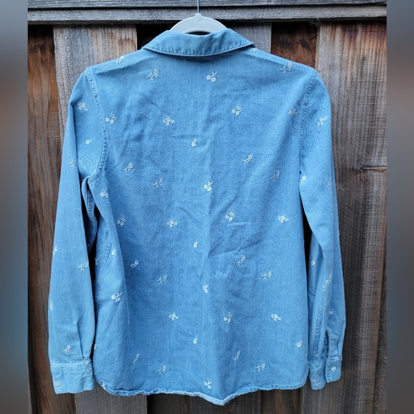 Sezane Tomboy Shirt In Embroidered Denim Sz 34 Us 2 - Picture 8 of 13